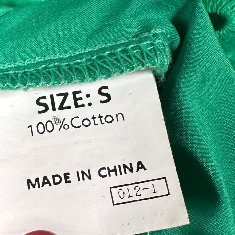 Green Eyelet‎ Cotton Blouse Ruffle Neck Balloon Sleeve Button Up Small spring - Picture 3 of 5